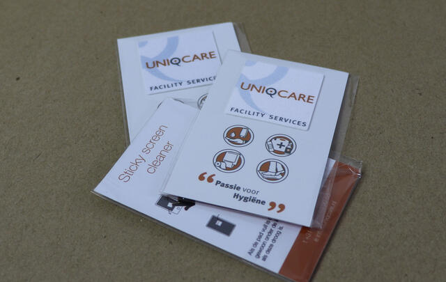 Medium-sized sticky screen cleaners with custom made print image